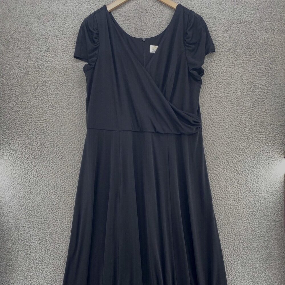 Stage Accents Dress Women 20 Plus Black Gown Surplice Maxi Puff Cap Sleeve Choir